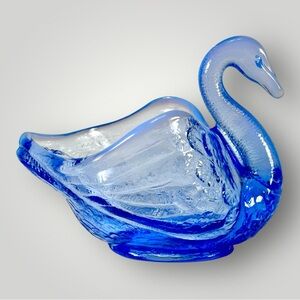 Fenton Glass Blue Opalescent Swan Candy Dish 4 1/2" Long Signed